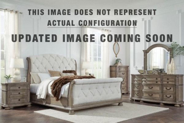 Ashley Ardenfield Light Brown California King Upholstered Sleigh Bed with Mirrored Dresser