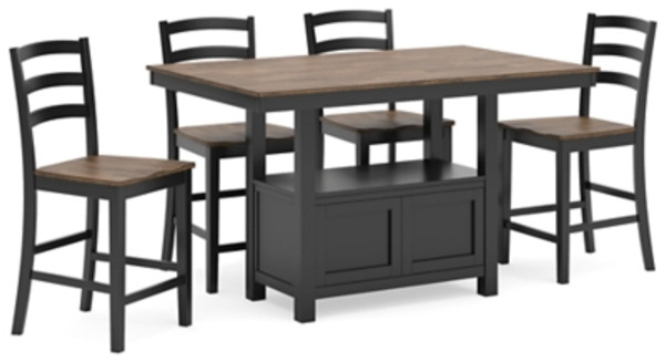 Ashley Wildenauer Brown Black Counter Height Dining Table and 4 Barstools