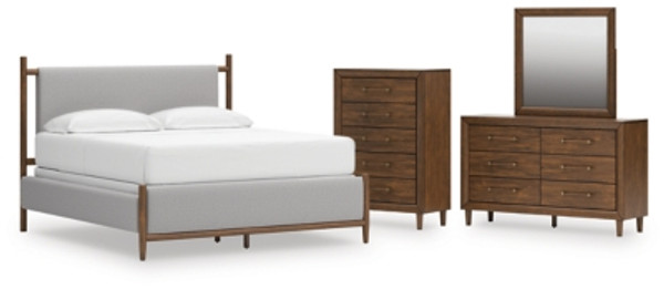 Ashley Lyncott Brown California King Upholstered Bed with Mirrored Dresser and Chest