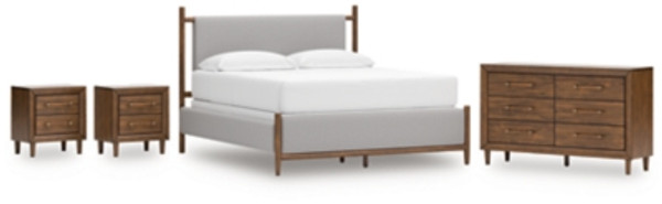 Ashley Lyncott Brown California King Upholstered Bed with Dresser and 2 Nightstands