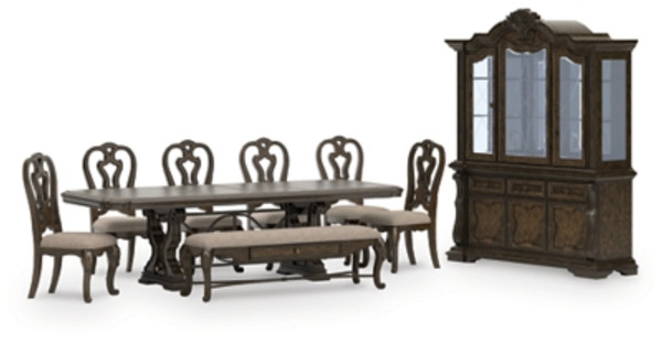 Ashley Maylee Dark Brown Dining Table and 6 Chairs and Bench with Storage Ashley Maylee Dark Brown Dining Table and 6 Chairs and Bench with Storage