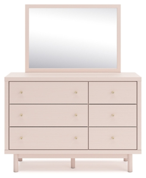 Ashley Wistenpine Blush Twin Upholstered Panel Headboard with Mirrored Dresser, Chest and Nightstand