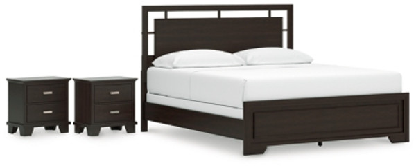Ashley Covetown Dark Brown California King Panel Bed with 2 Nightstands