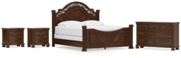 Ashley Lavinton Brown King Poster Bed with Dresser and 2 Nightstands
