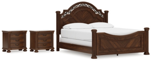 Ashley Lavinton Brown California King Poster Bed with 2 Nightstands