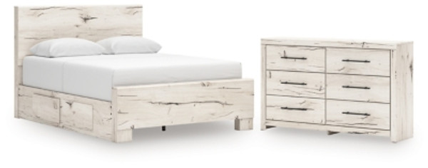 Ashley Lawroy Light Natural Queen Panel Bed with Dresser