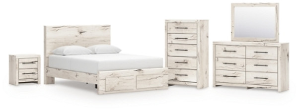 Ashley Lawroy Light Natural Queen Panel Storage Bed with Mirrored Dresser, Chest and Nightstand Ashley Lawroy Light Natural Queen Panel Storage Bed with Mirrored Dresser, Chest and Nightstand