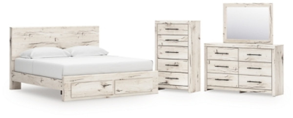 Ashley Lawroy Light Natural King Panel Storage Bed with Mirrored Dresser and Chest B100/14/B2310/56S/58/60(2)/31/36/46 Ashley Lawroy Light Natural King Panel Storage Bed with Mirrored Dresser and Chest B100/14/B2310/56S/58/60(2)/31/36/46