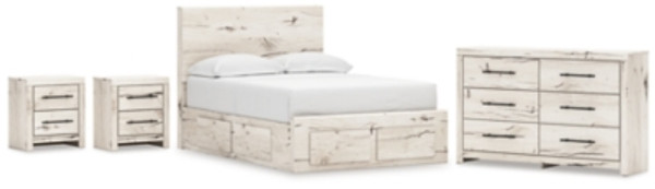 Ashley Lawroy Light Natural Full Panel Storage Bed with Dresser and 2 Nightstands B100/12/B2310/50(2)/84S/87/31/92(2)