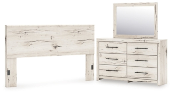 Benchcraft Lawroy Light Natural King Panel Headboard with Mirrored Dresser