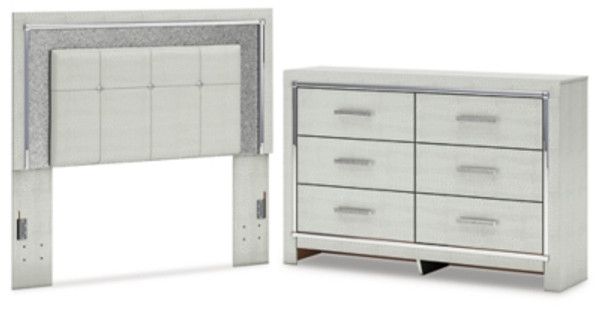 Ashley Zyniden Silver Full Upholstered Panel Headboard with Dresser Ashley Zyniden Silver Full Upholstered Panel Headboard with Dresser