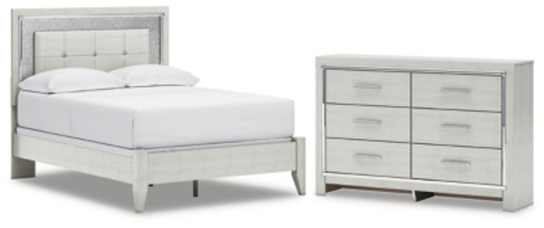 Ashley Zyniden Silver Full Upholstered Panel Bed with Dresser