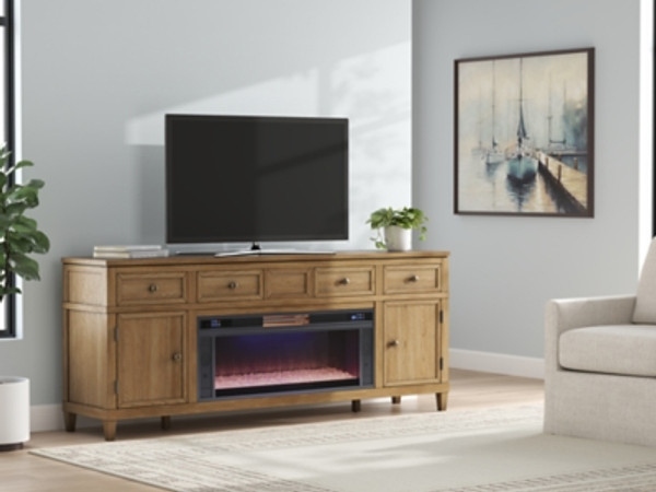 Ashley Sharlance Light Brown 81" TV Stand with Electric Fireplace W100/13/W655/68