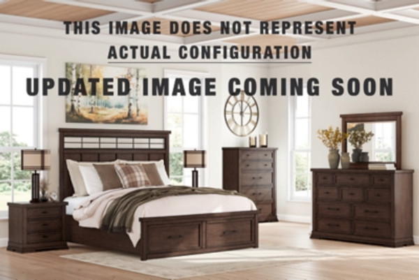 Ashley Taffenbrook Medium Brown Queen Panel Storage Bed with Mirrored Dresser and 2 Nightstands