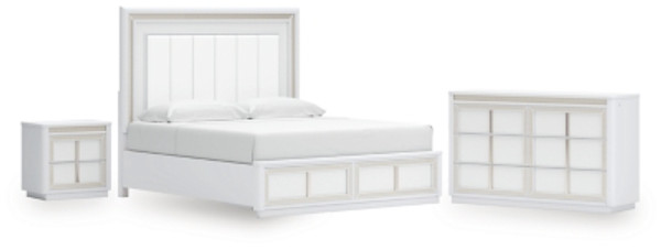 Ashley Chalanna White King Upholstered Storage Bed with Dresser and Nightstand Ashley Chalanna White King Upholstered Storage Bed with Dresser and Nightstand