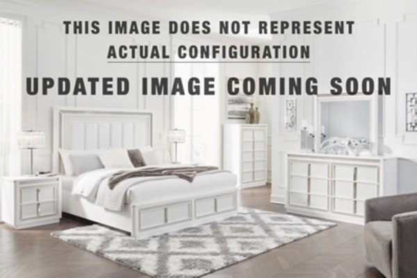 Ashley Chalanna White California King Upholstered Storage Bed with Mirrored Dresser and Chest