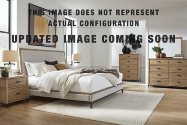 Benchcraft Tomtyn Light Brown California King Upholstered Bed with Mirrored Dresser and 2 Nightstands