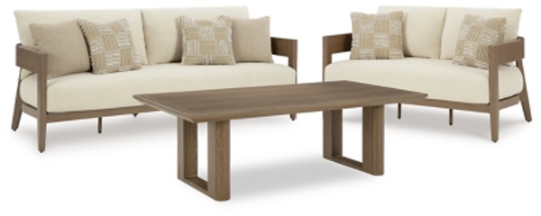 Ashley Serene Bay Dark Brown White Outdoor Sofa and Loveseat with Coffee Table