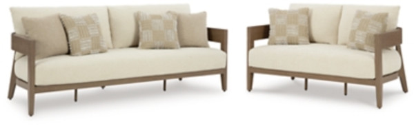 Ashley Serene Bay Dark Brown White Outdoor Sofa and Loveseat