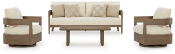 Ashley Serene Bay Dark Brown White Outdoor Sofa and 2 Chairs with Coffee Table
