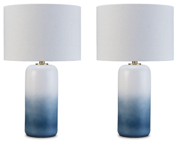 Lemrich White Teal 2-Piece Table Lamp Set