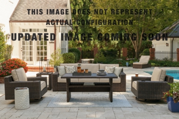 Ashley Coastline Bay Brown Outdoor Sofa and 2 Chairs with Coffee Table