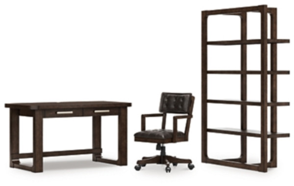 Ashley Breckington Dark Brown Home Office Desk with Chair and Storage