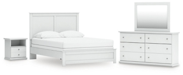 Ashley Bostwick Shoals White Queen Panel Bed with Mirrored Dresser and Nightstand