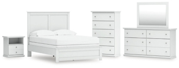 Ashley Bostwick Shoals White Full Panel Bed with Mirrored Dresser, Chest and Nightstand