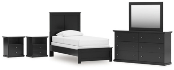 Ashley Maribel Black Twin Panel Bed with Mirrored Dresser and 2 Nightstands