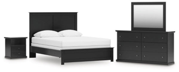 Ashley Maribel Black Queen Panel Bed with Mirrored Dresser and Nightstand
