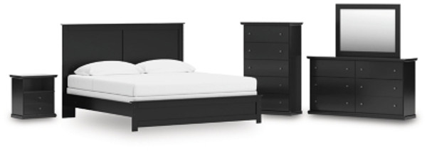 Ashley Maribel Black King Panel Bed with Mirrored Dresser, Chest and Nightstand