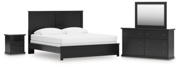 Ashley Maribel Black King Panel Bed with Mirrored Dresser and Nightstand
