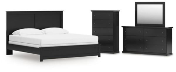 Ashley Maribel Black King Panel Bed with Mirrored Dresser and Chest