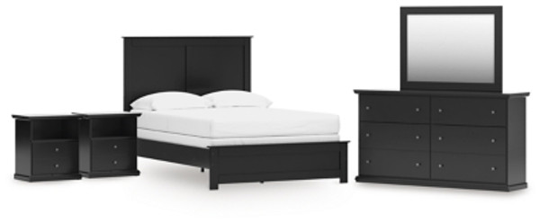 Ashley Maribel Black Full Panel Bed with Mirrored Dresser and 2 Nightstands