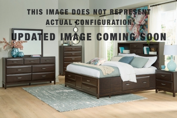Ashley Vanmore Dark Brown Queen Storage Bed with Mirrored Dresser and 2 Nightstands