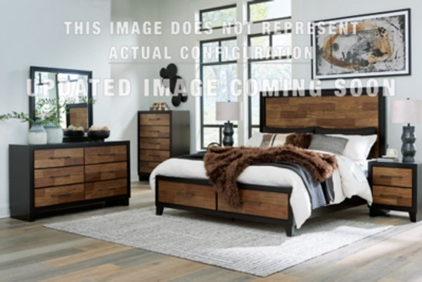 Benchcraft Kraeburn Brown Black California King Panel Storage Bed with Mirrored Dresser and Nightstand
