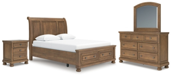 Ashley Vandenmore Medium Brown Queen Storage Sleigh Bed with Mirrored Dresser and Nightstand