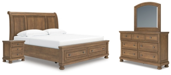 Ashley Vandenmore Medium Brown King Storage Sleigh Bed with Mirrored Dresser and Nightstand