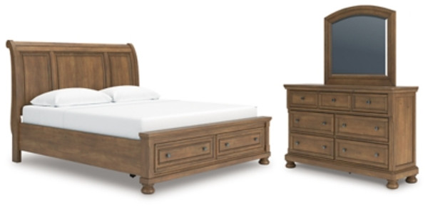 Ashley Vandenmore Medium Brown King Storage Sleigh Bed with Mirrored Dresser