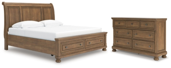 Ashley Vandenmore Medium Brown King Storage Sleigh Bed with Dresser