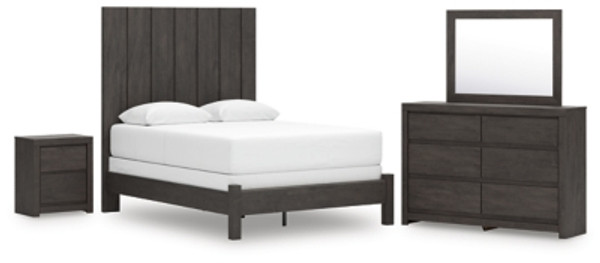 Ashley Parlayon Charcoal Queen Panel Bed with Mirrored Dresser and Nightstand Ashley Parlayon Charcoal Queen Panel Bed with Mirrored Dresser and Nightstand