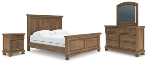 Ashley Vandenmore Medium Brown King Panel Bed with Mirrored Dresser and Nightstand