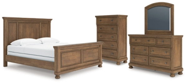 Ashley Vandenmore Medium Brown King Panel Bed with Mirrored Dresser and Chest