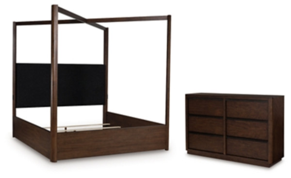 Ashley Kendamor Dark Brown King Canopy Bed with Dresser