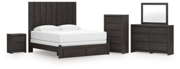 Ashley Parlayon Charcoal King Panel Storage Bed with Mirrored Dresser, Chest and Nightstand Ashley Parlayon Charcoal King Panel Storage Bed with Mirrored Dresser, Chest and Nightstand