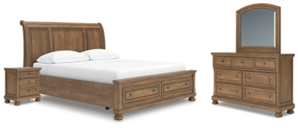 Ashley Vandenmore Medium Brown California King Storage Sleigh Bed with Mirrored Dresser and Nightstand