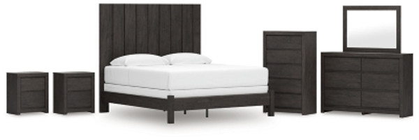 Ashley Parlayon Charcoal King Panel Bed with Mirrored Dresser, Chest and 2 Nightstands Ashley Parlayon Charcoal King Panel Bed with Mirrored Dresser, Chest and 2 Nightstands