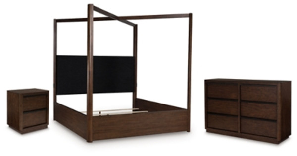 Ashley Kendamor Dark Brown California King Canopy Bed with Dresser and Nightstand