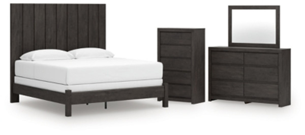 Ashley Parlayon Charcoal King Panel Bed with Mirrored Dresser and Chest Ashley Parlayon Charcoal King Panel Bed with Mirrored Dresser and Chest